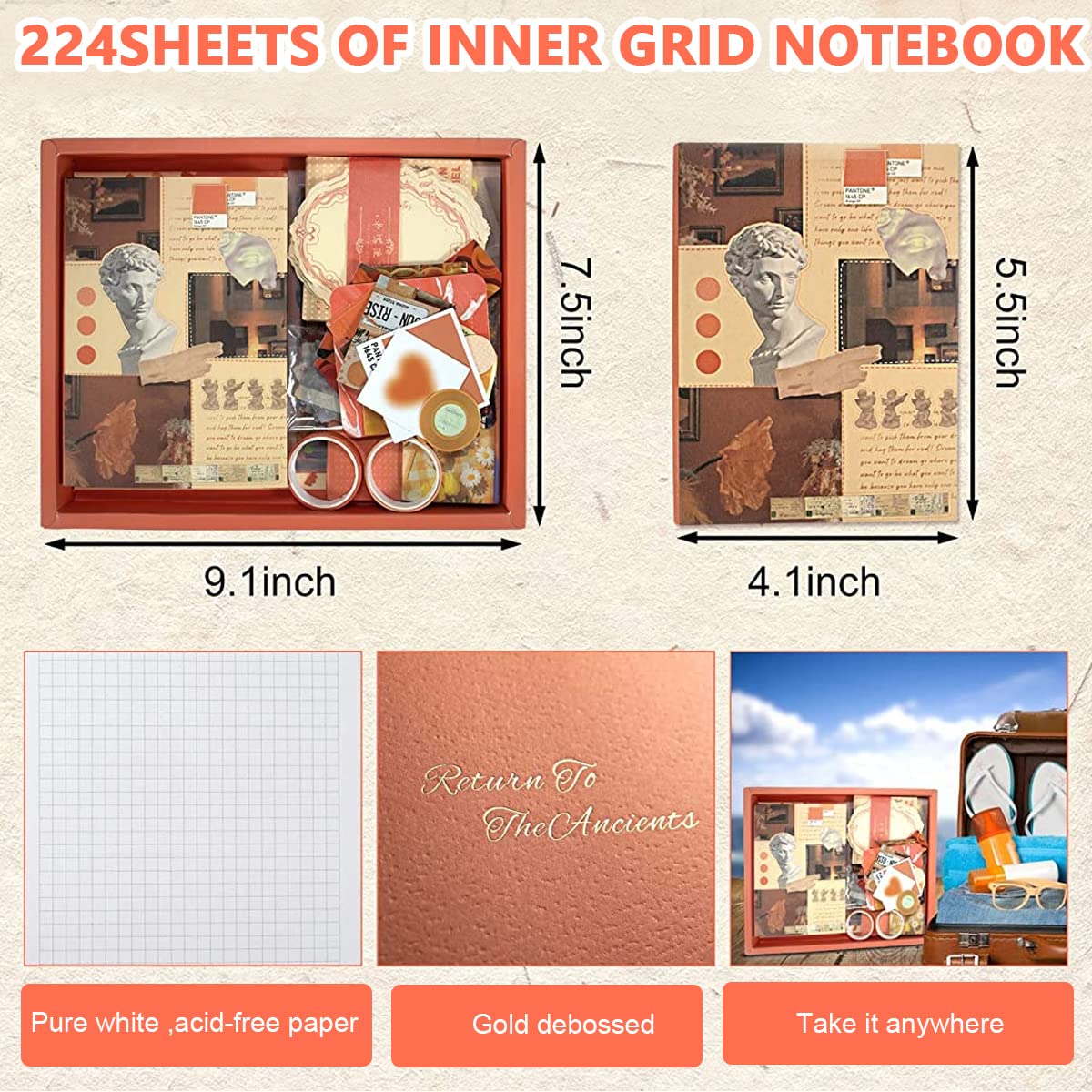 HASTHIP Scrapbook Stickers Supplies Kit for DIY Journals with 31 Sheets & 2 Washi Tapes | Vintage Aesthetic Album Set