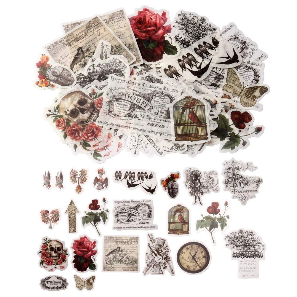 HASTHIP Vintage Ephemera Pack for Scrapbooking with 60 Pcs Self Adhesive Floral Stickers | Card and Notebook Decoration