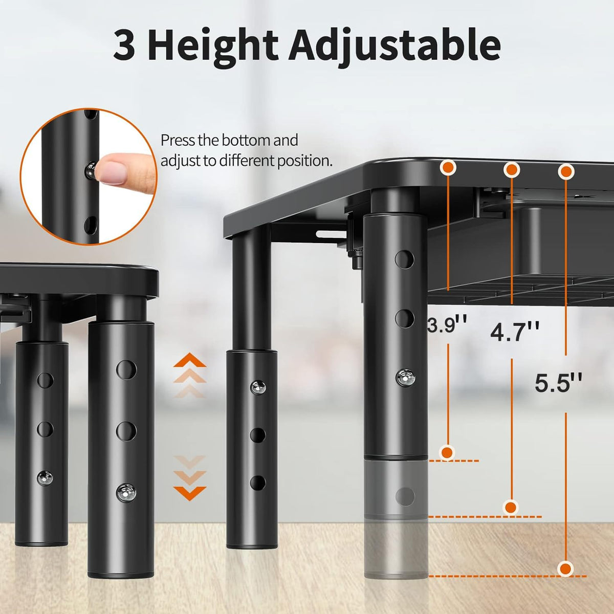 Monitor Stand for Desk, Monitor Stand Riser with Drawer 3 Height Adjustable PC Monitor Riser Stand Monitor Stand for Table Monitor Riser Printer Stand CPU Stand for Laptop Notebook Computer