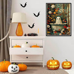 HASTHIP DIY 5D Diamond Painting Kit for Home Decor featuring Full Drill 30x40cm Canvas | Whimsical Ghost in Floral Bathtub with Resin Gems and Tools