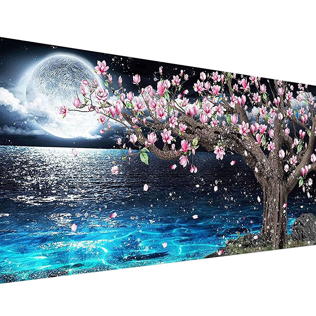 HASTHIP Diamond Painting Kit for Adults with Full Drill Crystal Rhinestones 27.5 x 15.7in | Lake Moon DIY Wall Art Decor
