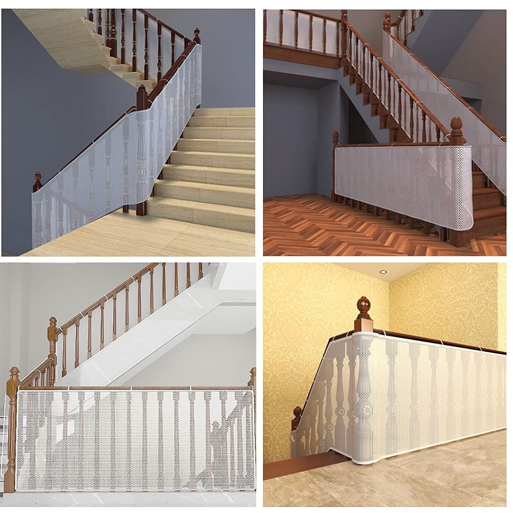 HASTHIP® Red de Seguridad para Bebés en Balcón y Escaleras,Malla Protectora de Barandilla Ajustable,25 Cuerdas y 15 Hebillas Tejido Resistente Lavable Impermeable para Interior Exterior