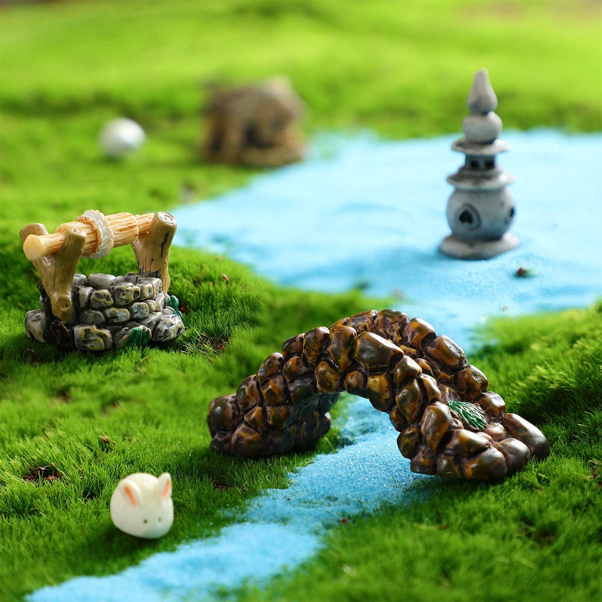HASTHIP Miniature Garden Bridge Figurines for Fairy Garden Decor with 12 Resin Pieces | White Accessories
