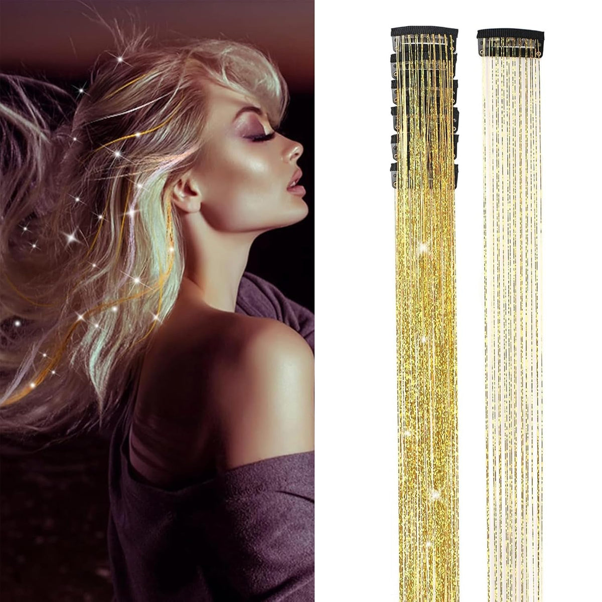 HASTHIP® 6PCS Clip en Extensiones de Cabello Brillante,Oropel de Pelo con Brillo Resistente al Calor,Accesorios Peinado para Mujeres Niñas y Niños Hilos Brillo para Fiesta Festival y