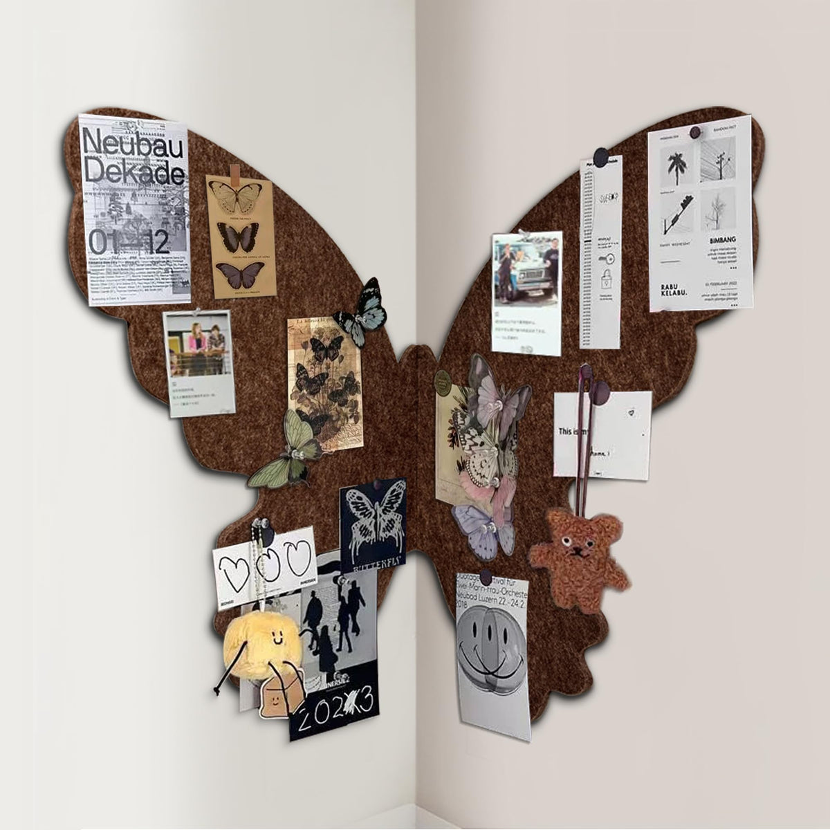 HASTHIP® Cute Felt Bulletin Board Push Pin Board 31 x 27 Inch Butterfly Boho Desk Accessories Decorative Cork Board Picture Board for Photos Vision Pin Board for Walls Home Decor-Bronze