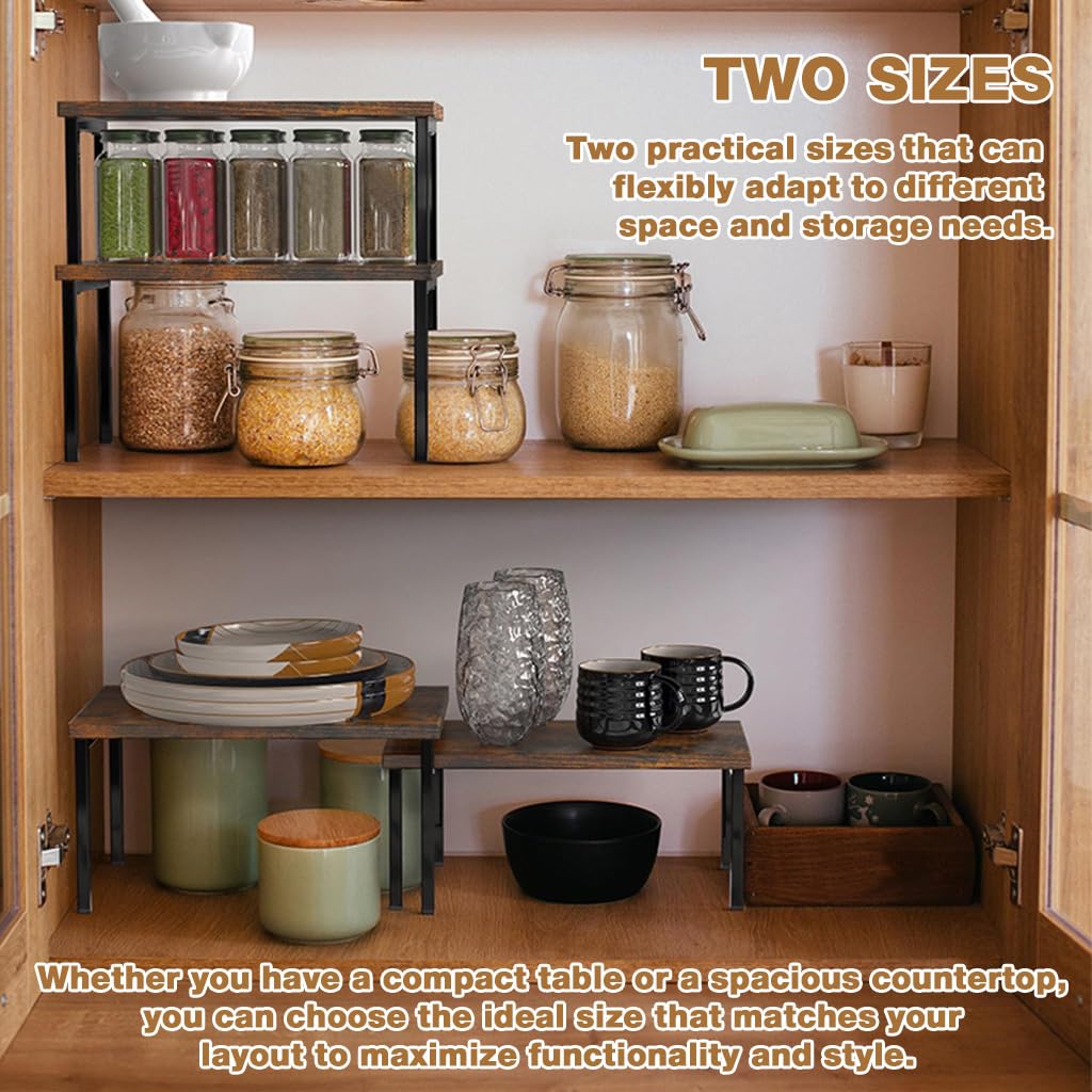 HASTHIP Wooden Top Expandable Stackable Kitchen Cabinet Organizer for Counter Storage