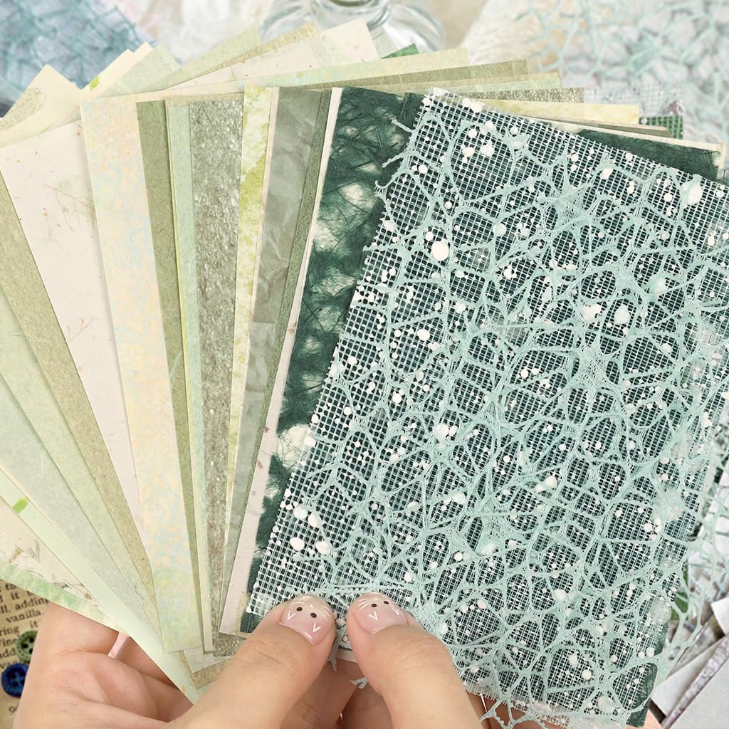 HASTHIP® Papel Texturizado para Scrapbooking y Tela de Malla con Botones, Set Decorativo para Tarjetas, Diario Creativo, Collage, Planificador y Proyectos de Arte - 3.9x5.5 Pulgadas