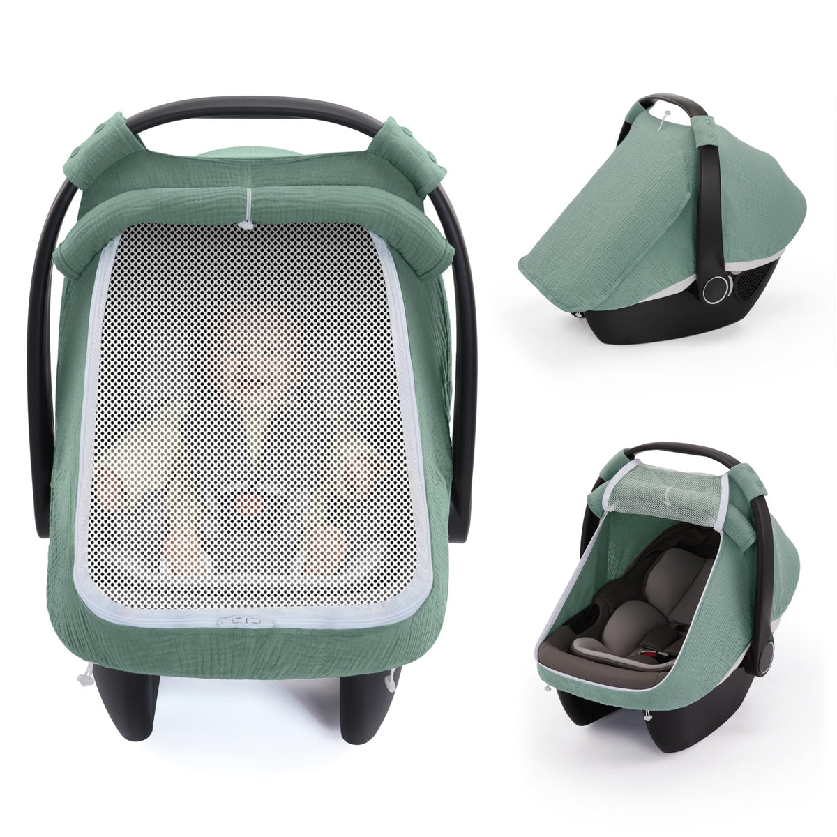 HASTHIP® Funda para Asiento de Coche para Bebé,Muselina de Algodón Transpirable,Ventana Malla Grande,Toldo Protector Antiviento y Antisol Cubierta Universal Portabebés Regalo Ideal