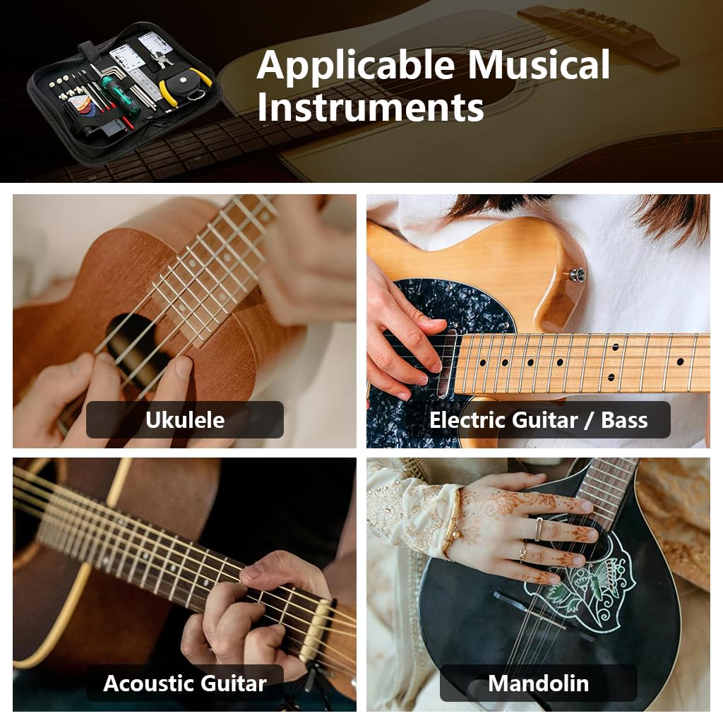 HASTHIP Guitar Repair and Maintenance Tool Kit for DIY Setup with 23 Tools | Ruler and Zipper Case