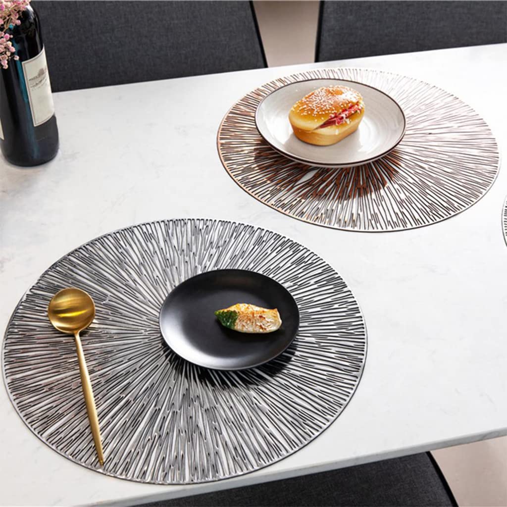 HASTHIP Placemats for Table Decoration with Anti Slip Strip Design 2pcs 38cm PVC Gold and Silver | Perfect for Dining and Banquets