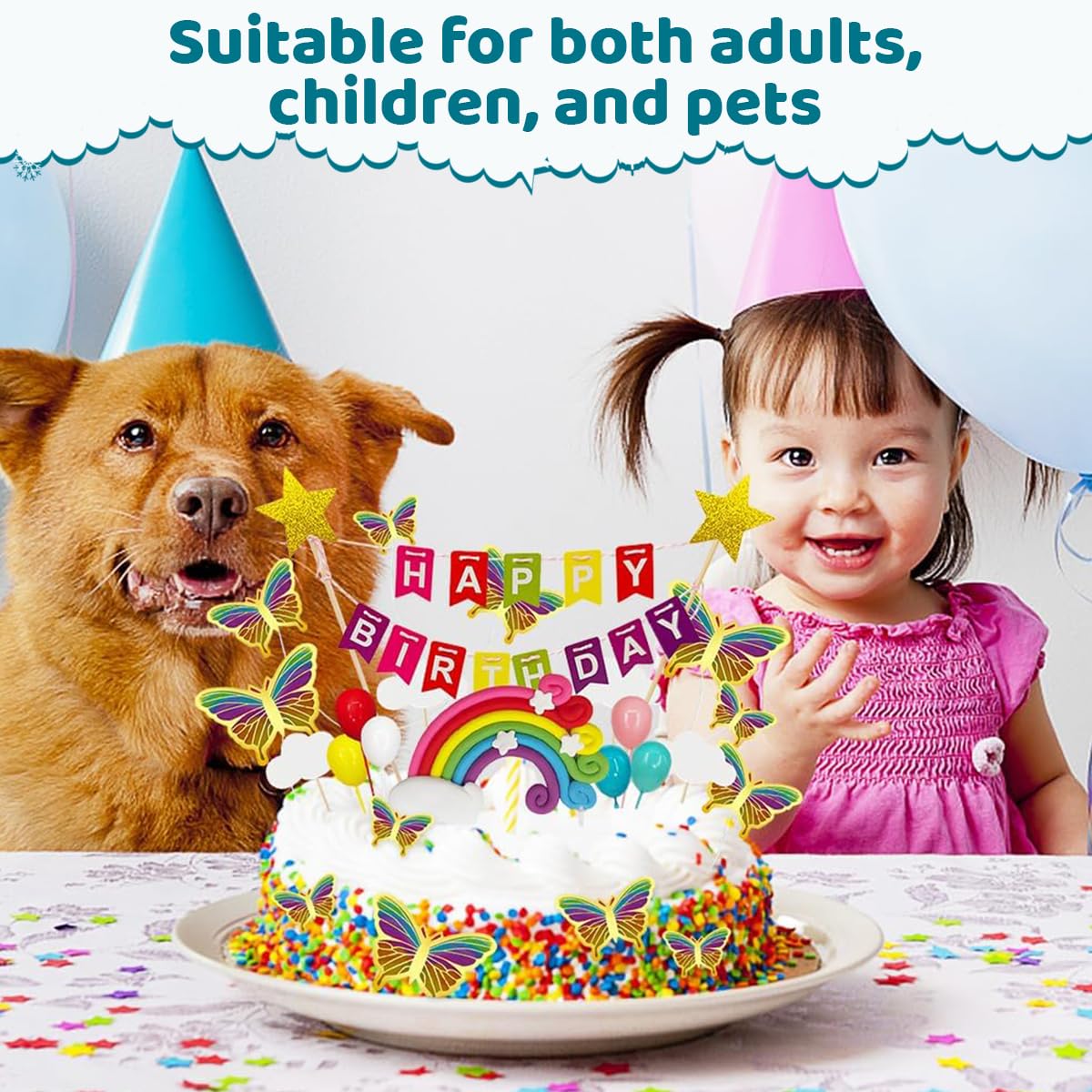 HASTHIP Happy Birthday Cake Topper Set 23 Pcs for Party Decoration with Rainbow and Butterflies | Reusable Eco Friendly Decorations for Kids and Family Celebrations