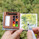 HASTHIP® Pocket Watercolor Acrylic Painting Book 12-Color Acrylic Paints Set with 2.36 inches Mini Acrylic 8-Grid Palette & Brush Pen Travel Sketching Painting Kit Christmas Gift for Kids