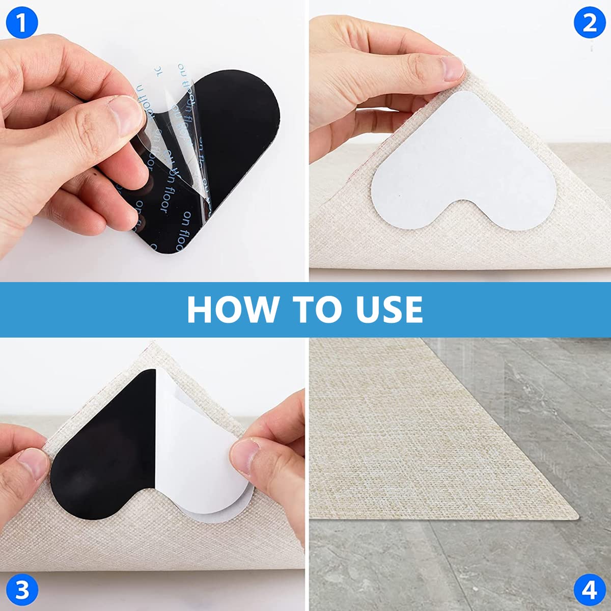 HASTHIP Rug Corner Grippers for Hardwood Floors with Double Sided Non Slip Design | 12PCS Reusable Pads