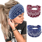 HASTHIP® Diademas Deportivas 2 Piezas para Mujer y Hombre, Cinta de Pelo Boho Elástica y Suave para Yoga, Gimnasio, Correr, Ciclismo, Tenis, Absorbente de Sudor, Negra+Roja+Azul
