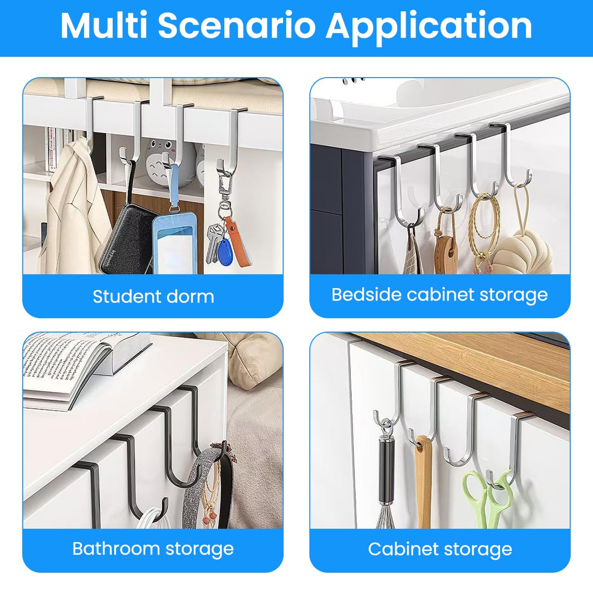 HASTHIP Door Hooks for Over Door Storage featuring Twin Hooks and Stainless Steel Organizer | 4Pcs No Drill Design