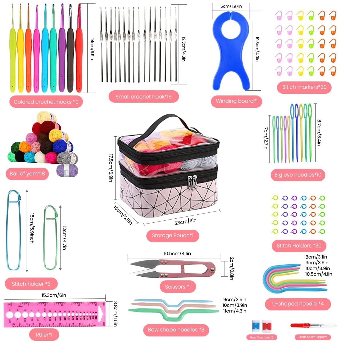 HASTHIP Crochet Kit for Beginners with 130 Pieces and Full Size Hooks | Color Yarn Set
