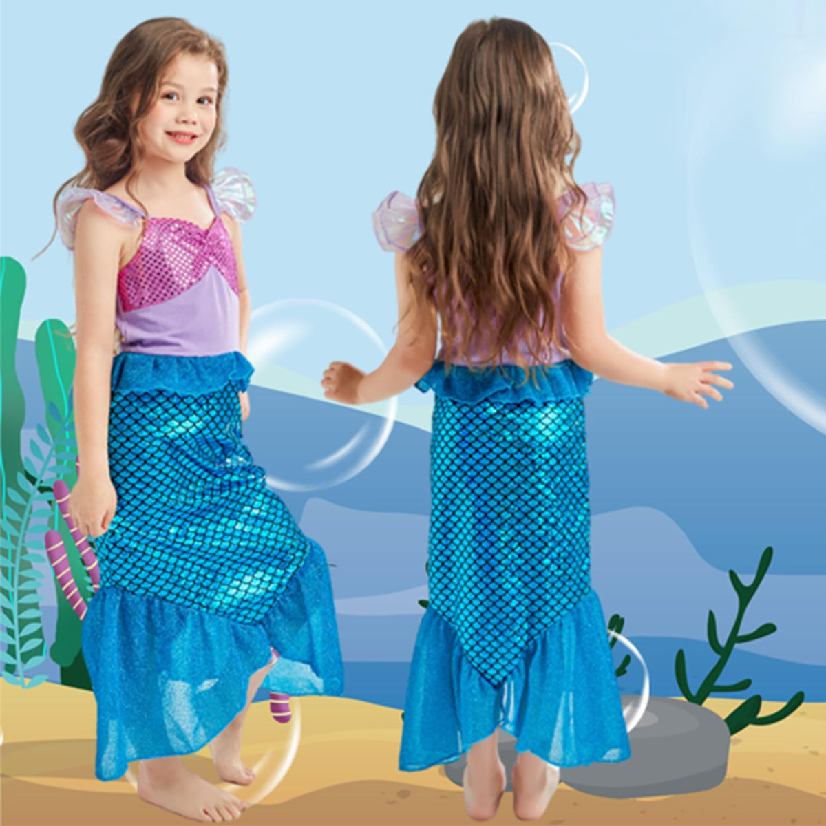 HASTHIP® Mermaid Dress for Girls - Little Mermaid Costume for Girls with Bag Princess Dresses for Girls Gift Birthday Party