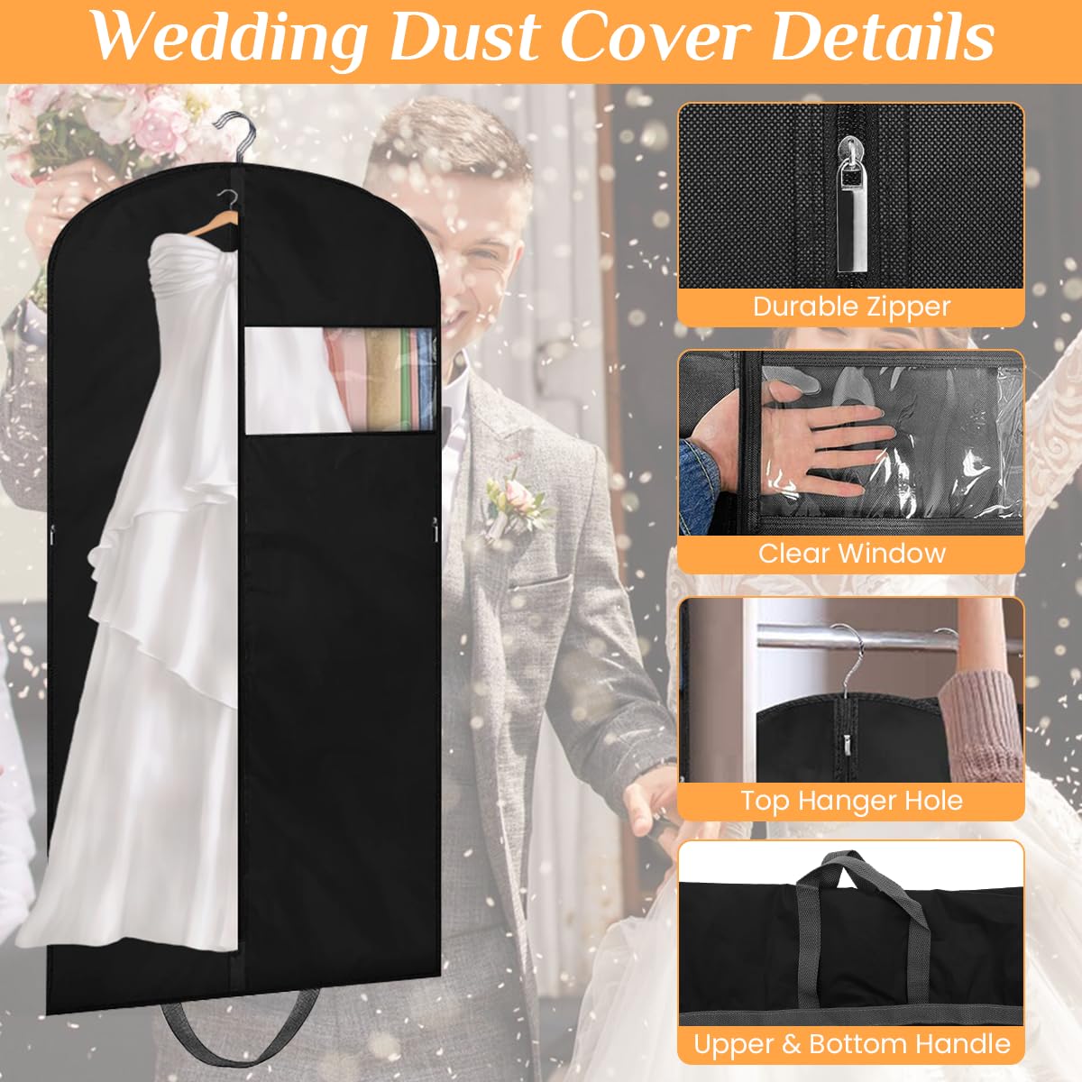 HASTHIP Wedding Dress Dustproof Cover 1.8m Long with Zipper and Clear Window for Hanging Storage