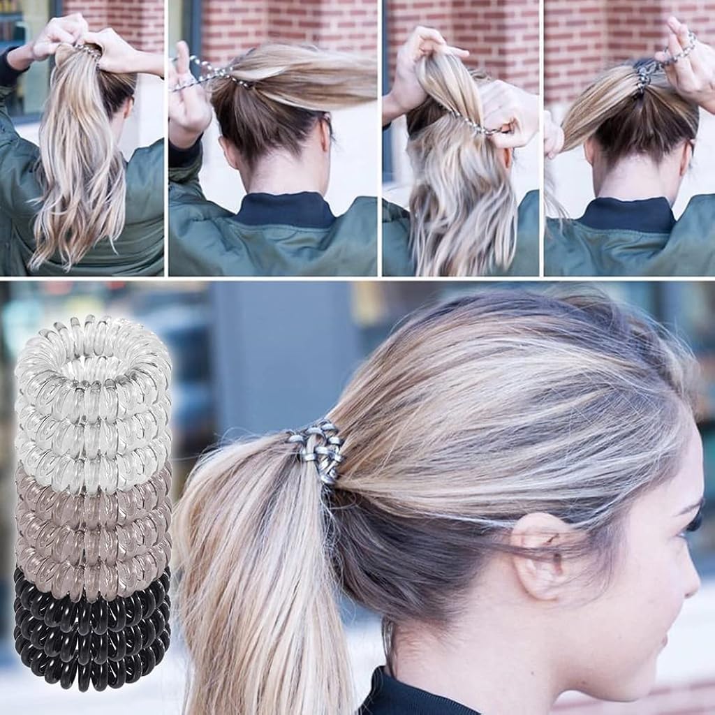 HASTHIP® Coleteros en Espiral para Mujeres y Niñas,9 Piezas Ligas Elásticas Antienredos,Bandas para Coleta de Plástico Espiral Resistentes y Elegantes Cabello Largo Medio