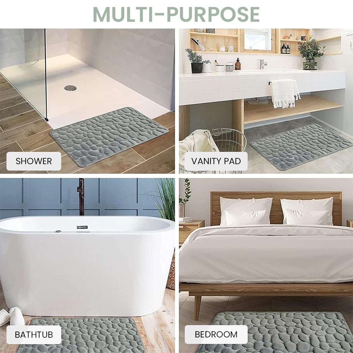 15.7 x 23.6" Memory Foam Bath Mat Cobblestone Bathroom Rugs, Super Water Absorbent Bath Mats for Bathroom Machine Washable Bath Rugs