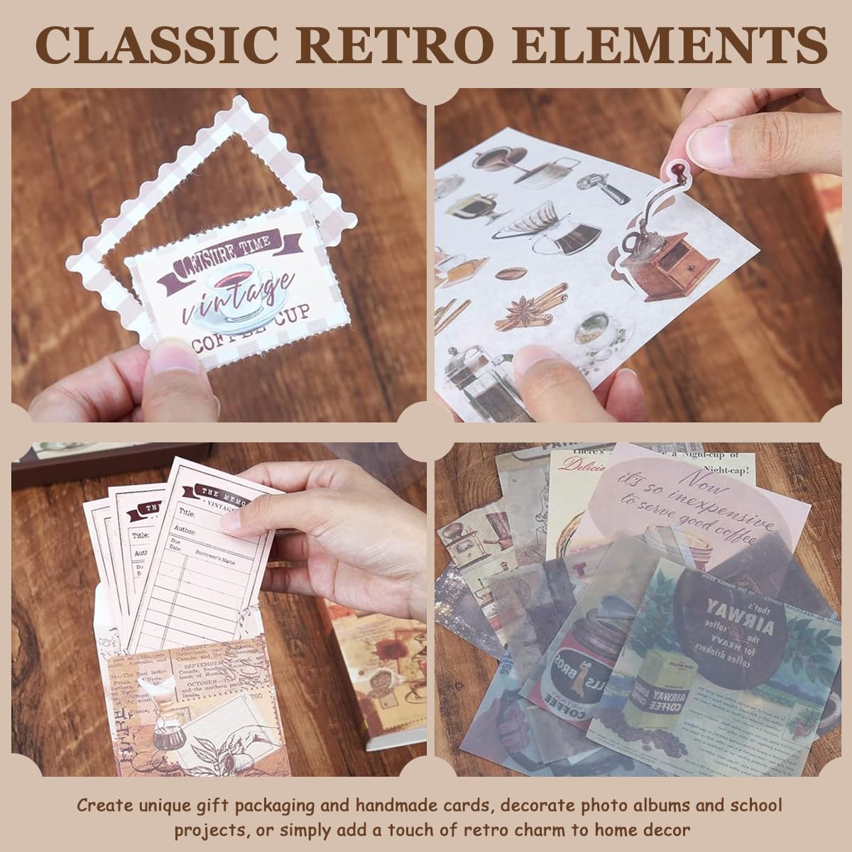 346Pcs Vintage Journal Kit, Journaling Kit Journal Stickers Journal Supplies, Scrapbook Stickers Pack for Art Journaling Bullet Junk Journal Planners, DIY Decoration Paper Craft Kits (Coffee)