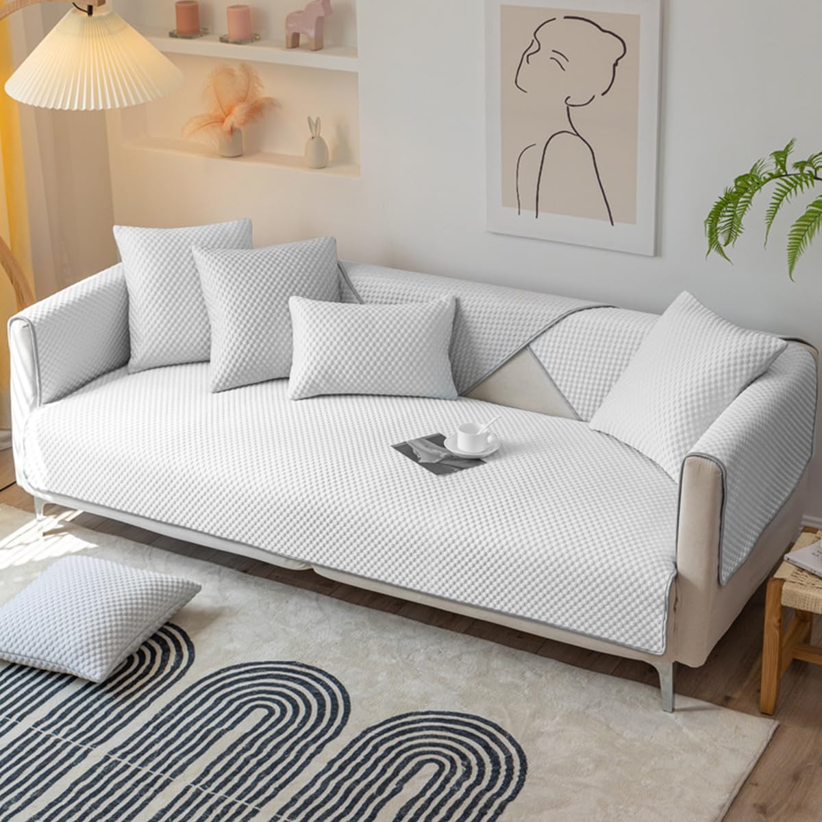 HASTHIP Quilted Sofa Cover Mat for Summer Comfort with Anti Slip Backing 27.5x70.8 in | Ice Silk Breathable Pad for 1 3 Seaters