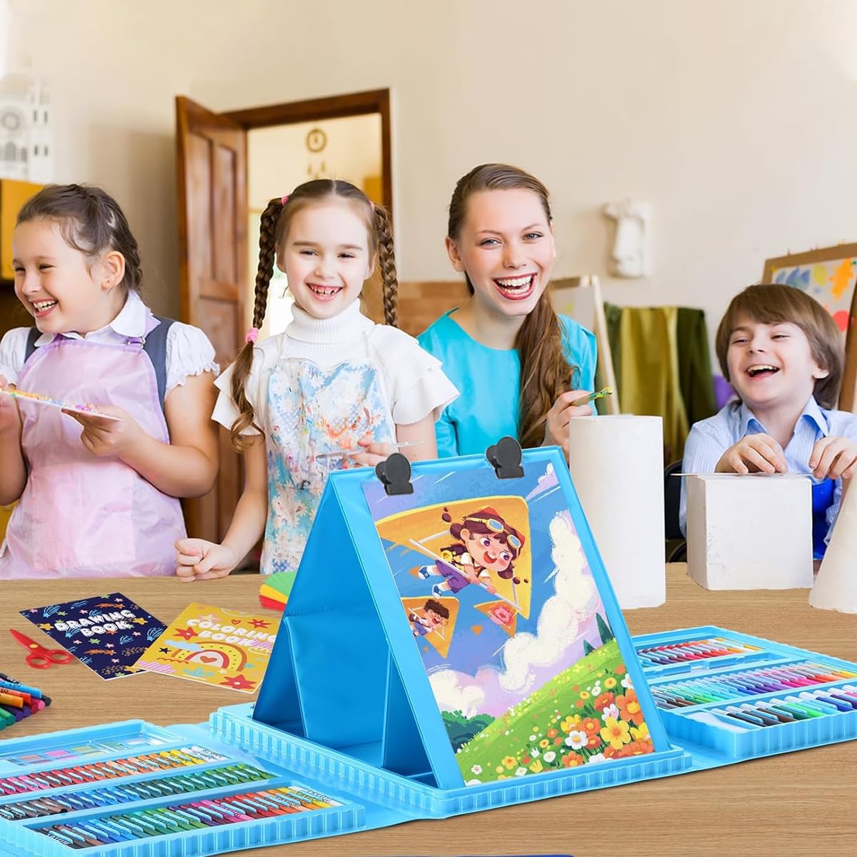 HASTHIP Kids Art Painting Kit 208 Pieces with Folding Easel and Safe Colors for Creative Fun