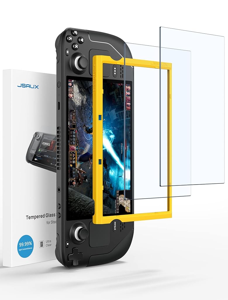 HASTHIP® Protector de Pantalla para Steam Deck 2-Pack, Cristal Templado 9H Ultra HD con Marco de Guía, Antiarañazos, Antihuellas y Alta Transparencia para Steam Deck 64GB/256GB/512GB