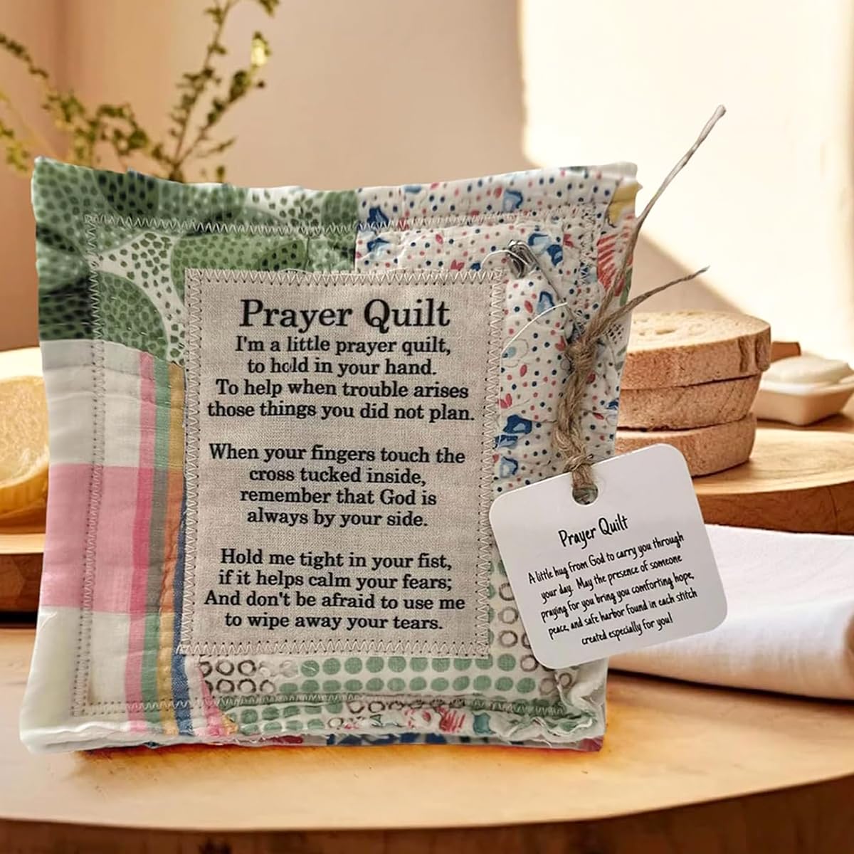 HASTHIP Prayer Quilt for Emotional Support featuring 3.9 in Size with Cross Inside | Comfort Gift