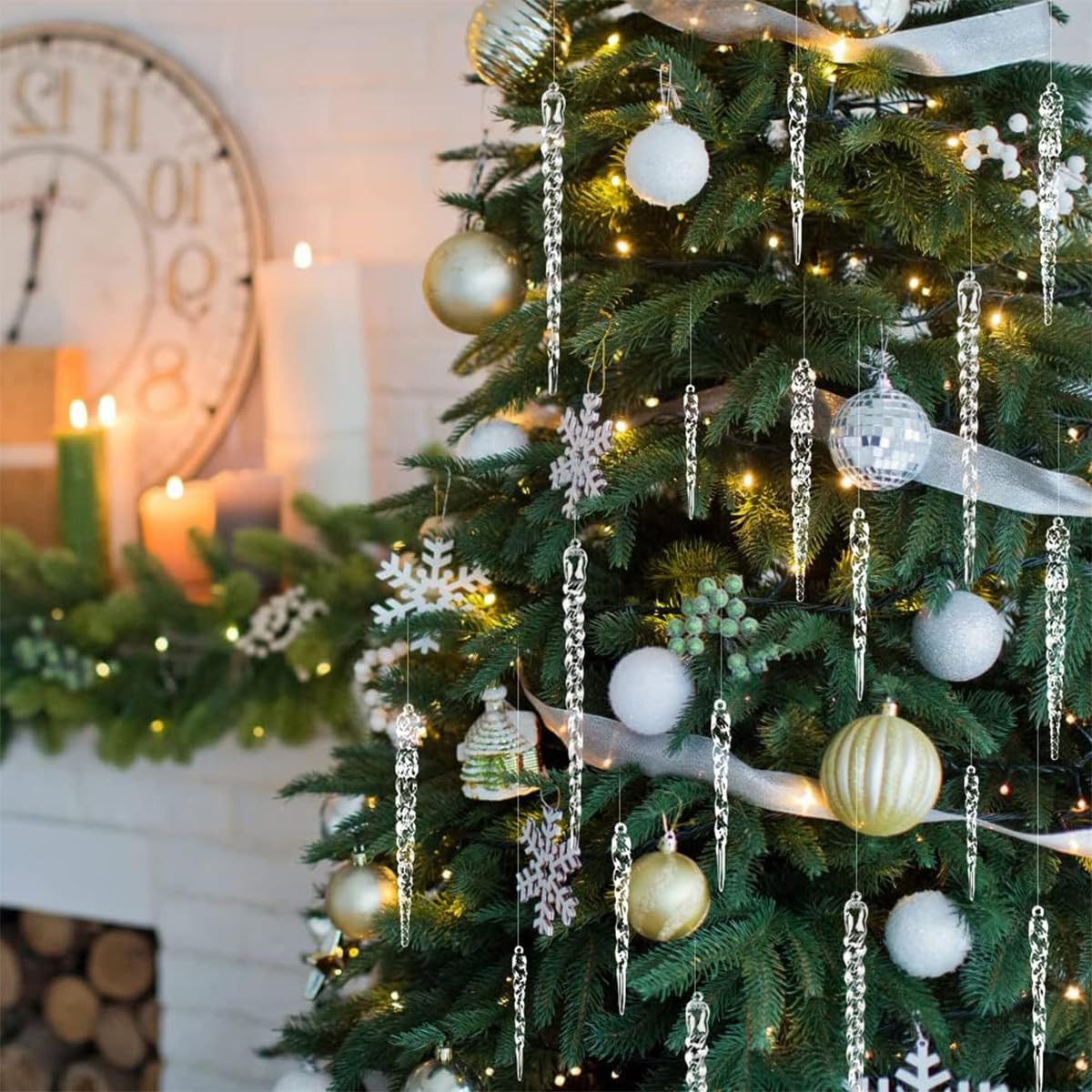 HASTHIP Christmas Tree Decorations 24 Pcs Icicle Ornament Set with Resin Spiral Design for Home and Party Decor