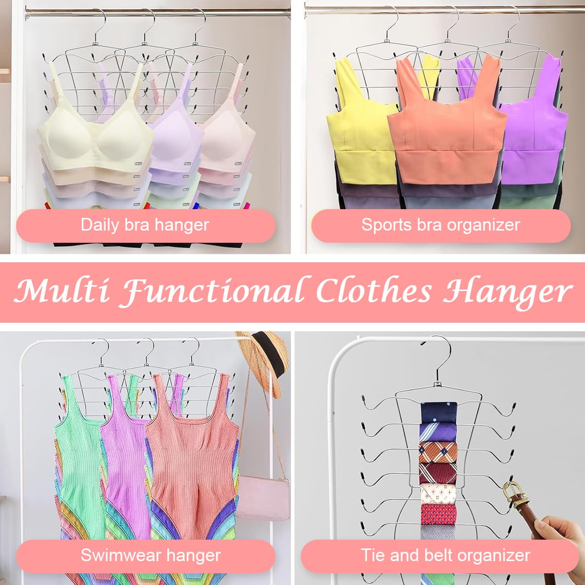 HASTHIP Bra Organizer for Wardrobe with Stainless Steel Foldable Rack 2 pcs | Holds 12 Bras