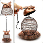HASTHIP Outdoor Bird Feeder for Garden and Patio with Floral Bottom Tray 14.5x15cm Iron Mesh Owl Design