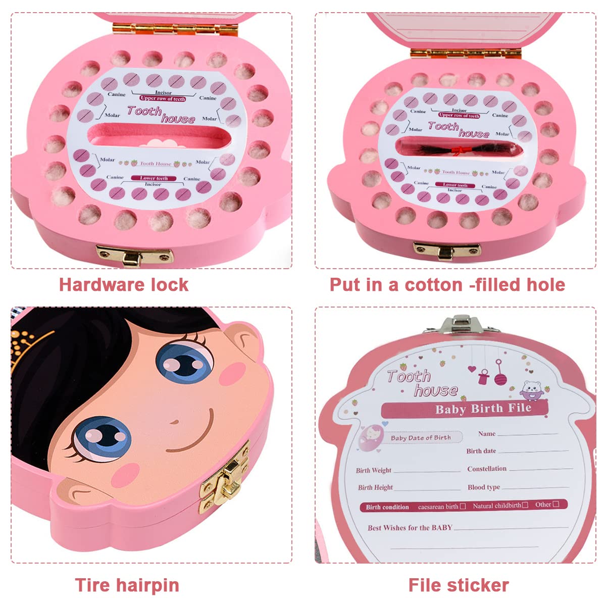 HASTHIP Baby Tooth Fairy Box for Kids with Slots for All First Teeth | 12.5 x 11.48 x 3 cm Wooden Keepsake Organizer