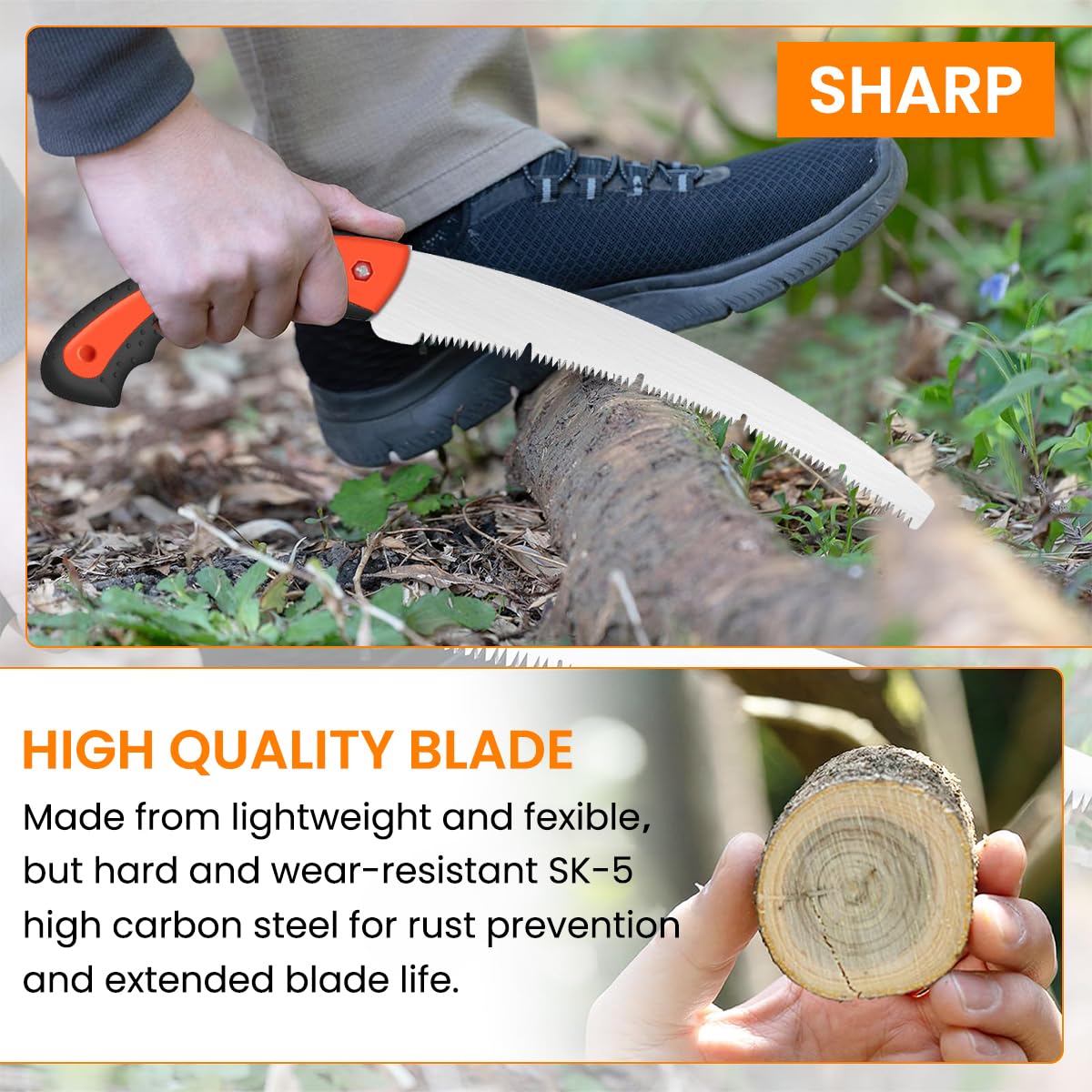 HASTHIP Pruning Saw for Wood and Tree Cutting featuring 19.6 in Curved Blade & Ergonomic Handle