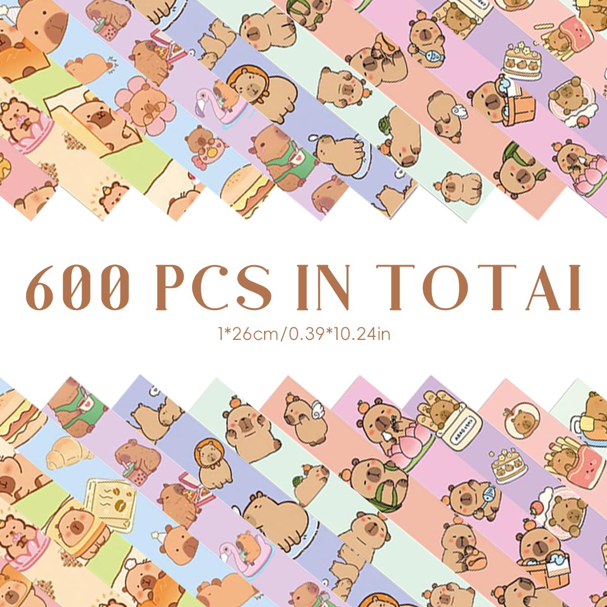 HASTHIP Lucky Star Papers for DIY Crafts featuring 600 strips 10.2 in double sided prints | 12 cute Capybara designs
