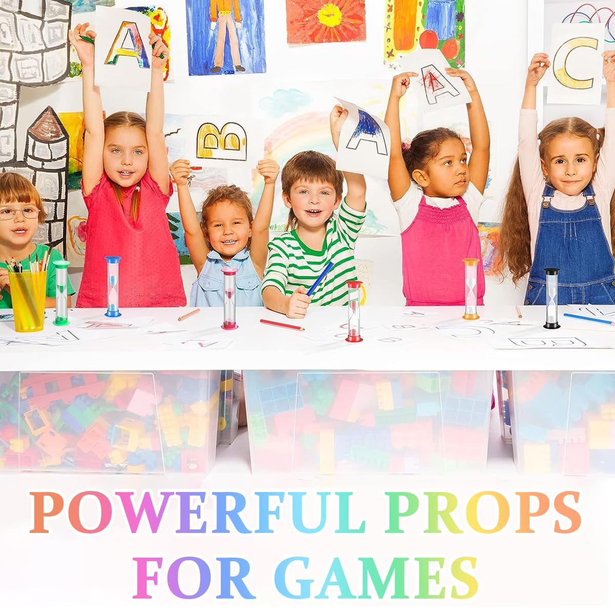 HASTHIP Sand Timer Set for Classroom Games and Office | 6 Colors 30s–10min 8.8cm PVC Hourglass