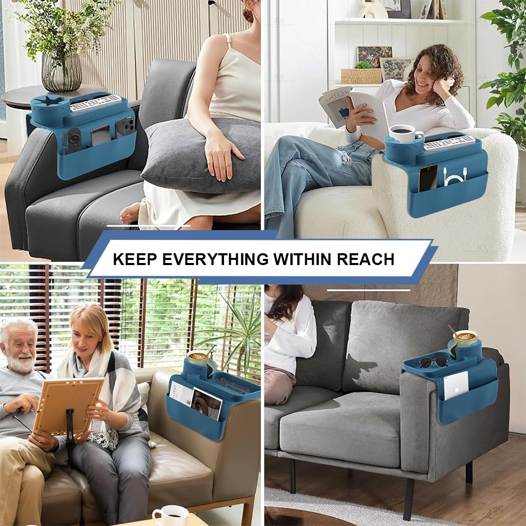 HASTHIP Sofa Armrest Organizer Pad Mat for Relaxing with 3 in 1 Cup and Snack Tray | Flexible Silicone Non Slip Design