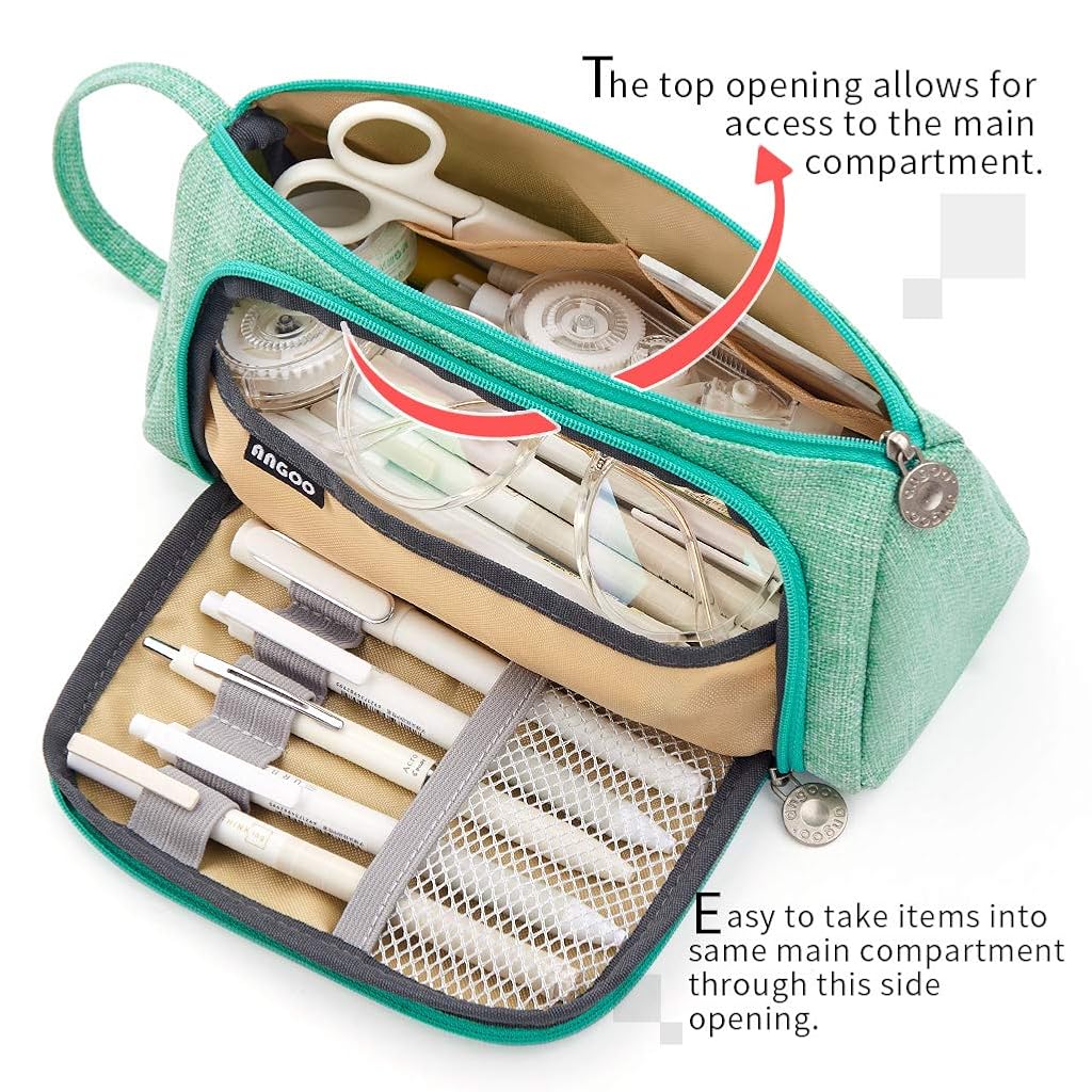 Climberty® Large Capacity Pencil Case, Pencil Pouches Aesthetic, Durable Storage Multiple Compartment Double Zipper Portable Capacity Pencil Pouch for College Student Teen, 20x11cm (Green)