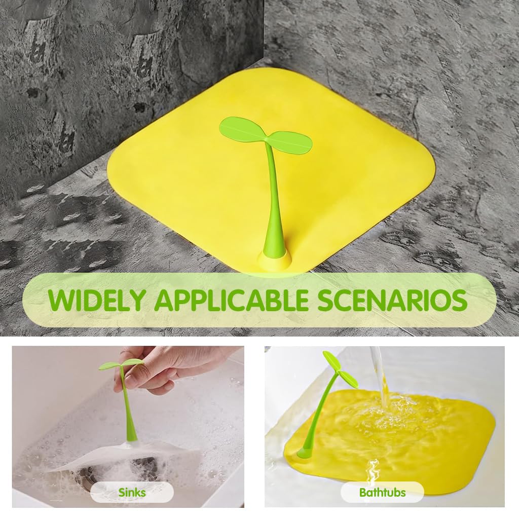 HASTHIP Silicone Bathroom Drain Cover for Shower and Sink 5.9 in with Green Sprout Handle