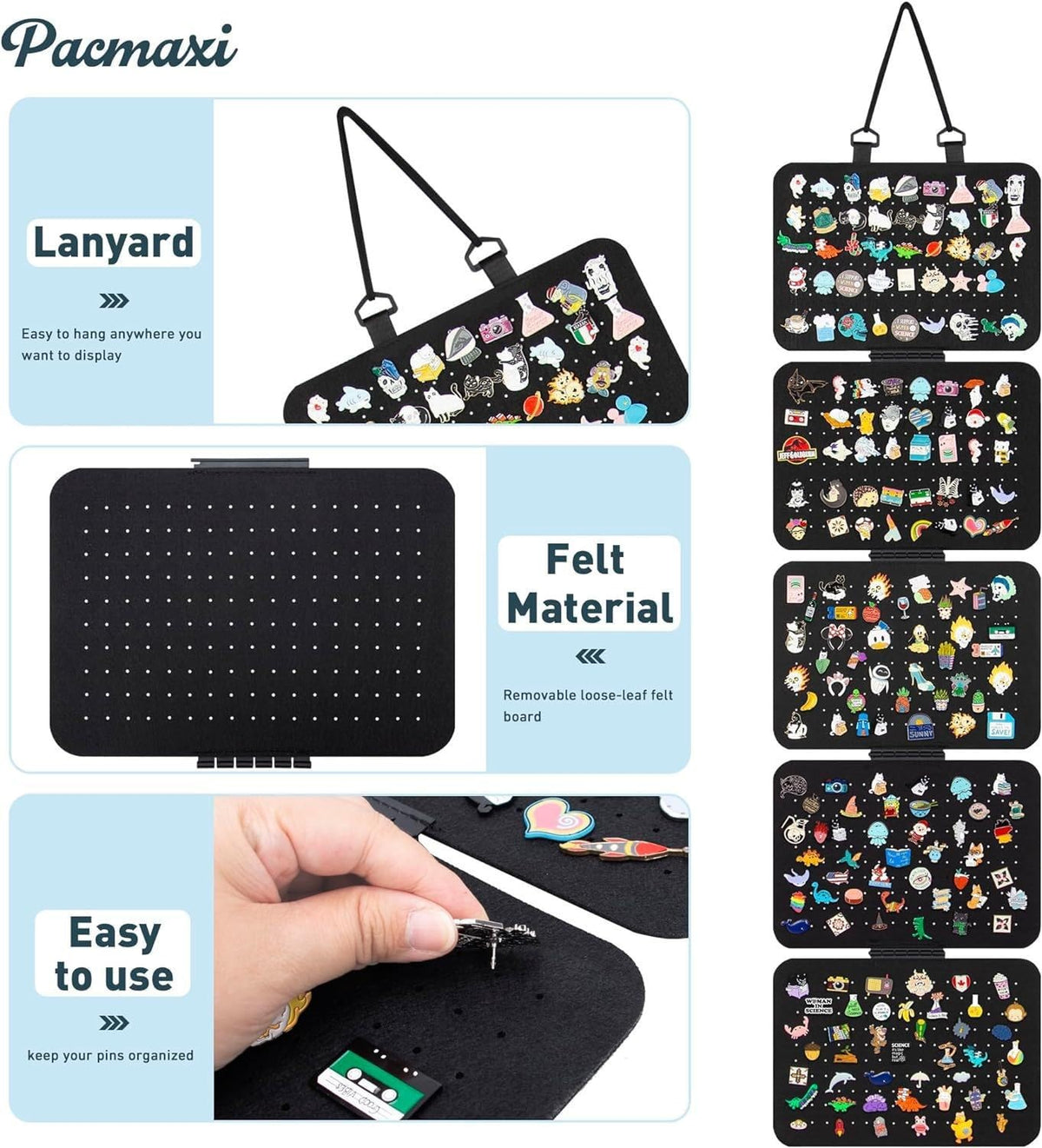 HASTHIP Earring Organizer for Display and Storage with 5 Detachable Boards and 850 Holes | Black Felt Wall-Mountable Jewelry Holder