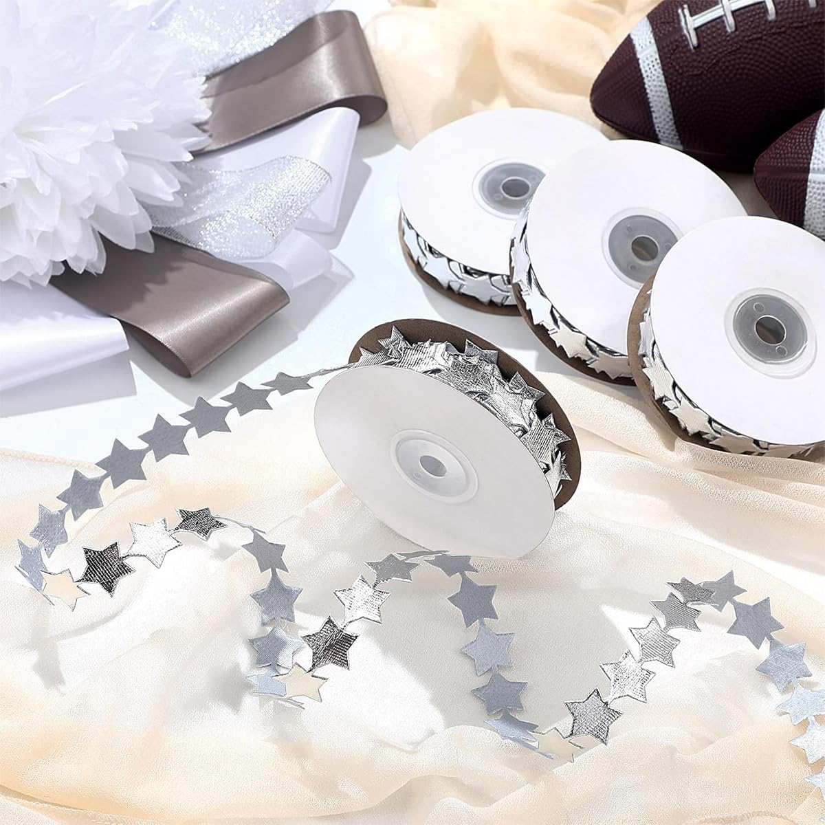 HASTHIP Glitter Star Ribbon Roll for Gift Wrapping and Crafts featuring 32.8ft Silver Chain | Y2K Decorative Glossing Strip