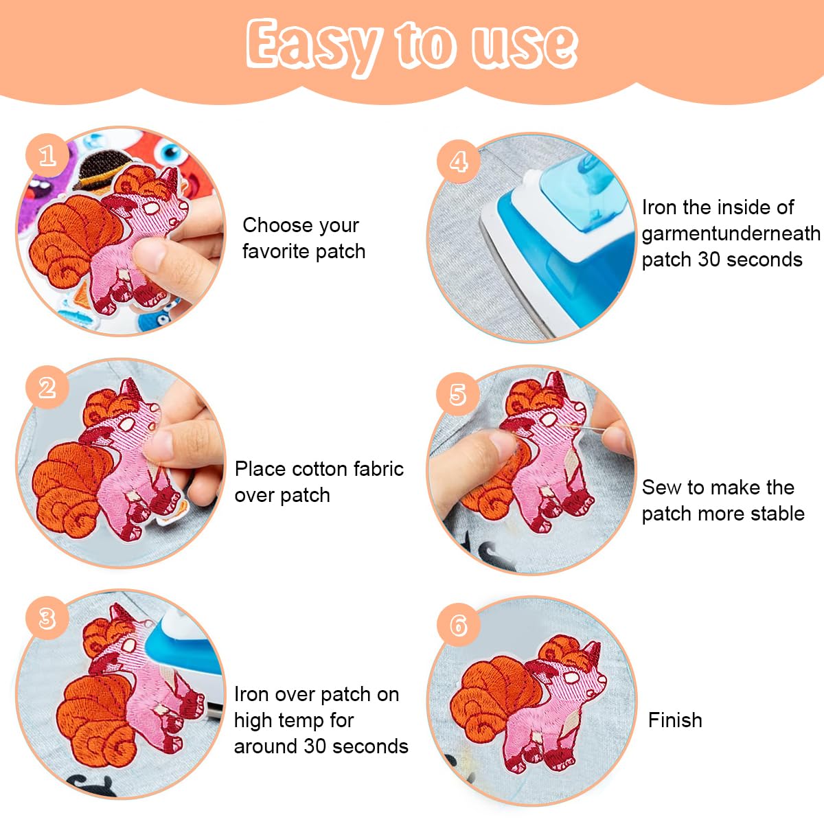 HASTHIP® 16pcs Cartoon Applique Patches Poke mon Series Iron on Patches for Clothing Assorted Anime Embroidery Applique Patches for Clothes, Coat, Jeans, Sweater, Jumper, Hat, DIY