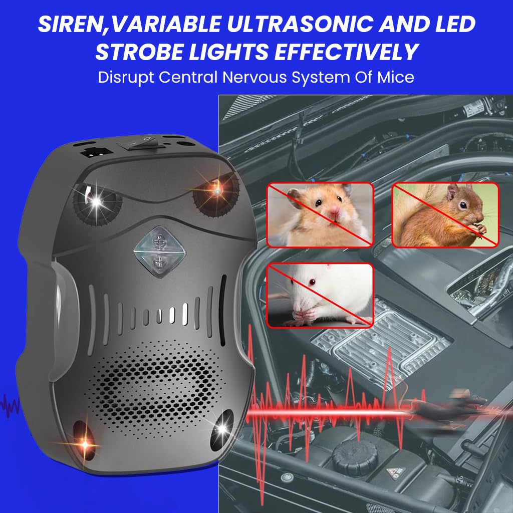 HASTHIP Car Rodent Repellent Device for Car and Home with 9–65Hz Ultrasonic Sound featuring Dual-Color Flash Light | Smart Motion Sensor Energy Saving