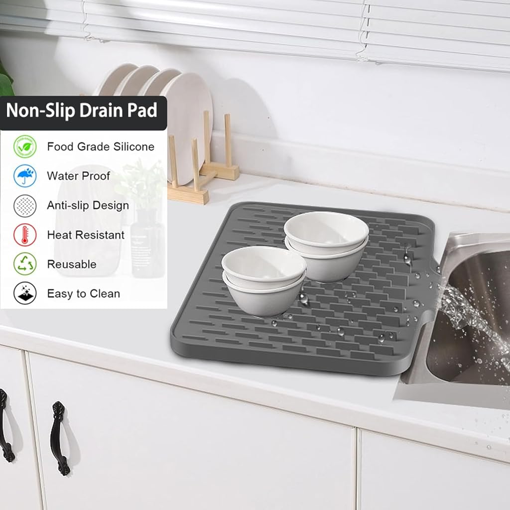 HASTHIP® Foldable Silicone Slope Drain Pad, Tableware Insulation and Anti Slip Mat, Black