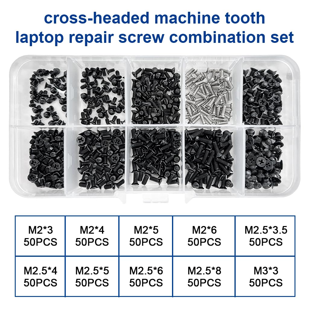 HASTHIP® 500Pcs Phillips Head Screws M2/M2.5/M3 Phillips Head Screws Kit Laptop Repairing Screws Accessories, Phillips Screw Kit with Box & Screwdriver