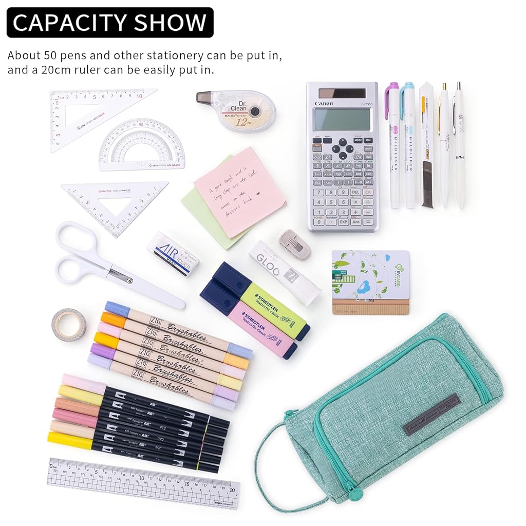 Climberty® Large Capacity Pencil Case, Pencil Pouches Aesthetic, Durable Storage Multiple Compartment Double Zipper Portable Capacity Pencil Pouch for College Student Teen, 20x11cm (Green)