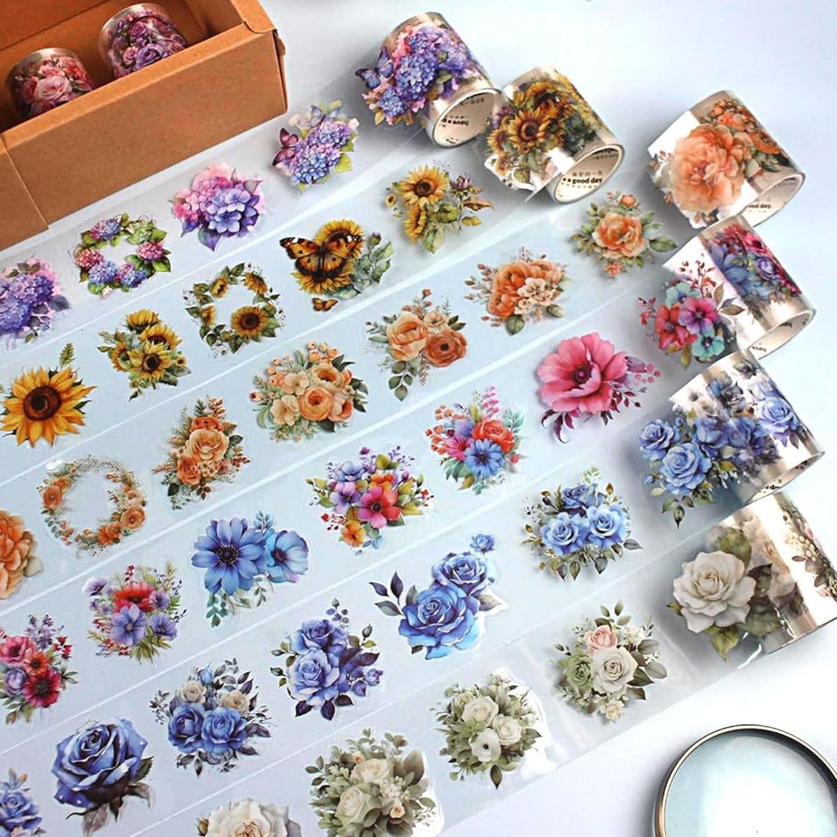 HASTHIP Floral Washi Tape Set for Scrapbooking and Journals with Precut Design PET 50mm Rolls