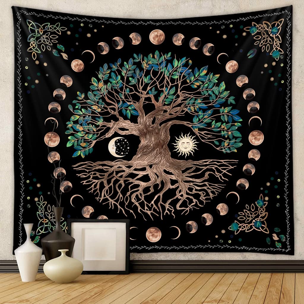 HASTHIP Tree of Life Tapestry for Bedroom with Moon Phases Artwork 51x59 in | Washable Polyester Wall Hanging