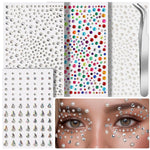 HASTHIP® 4 Hojas Gemas Faciales Autoadhesivas para Maquillaje, Espejuelos de Colores y Perlas con Pinzas, Pegatinas de Diamantes para Festival, Uñas, Cabello y Manualidades