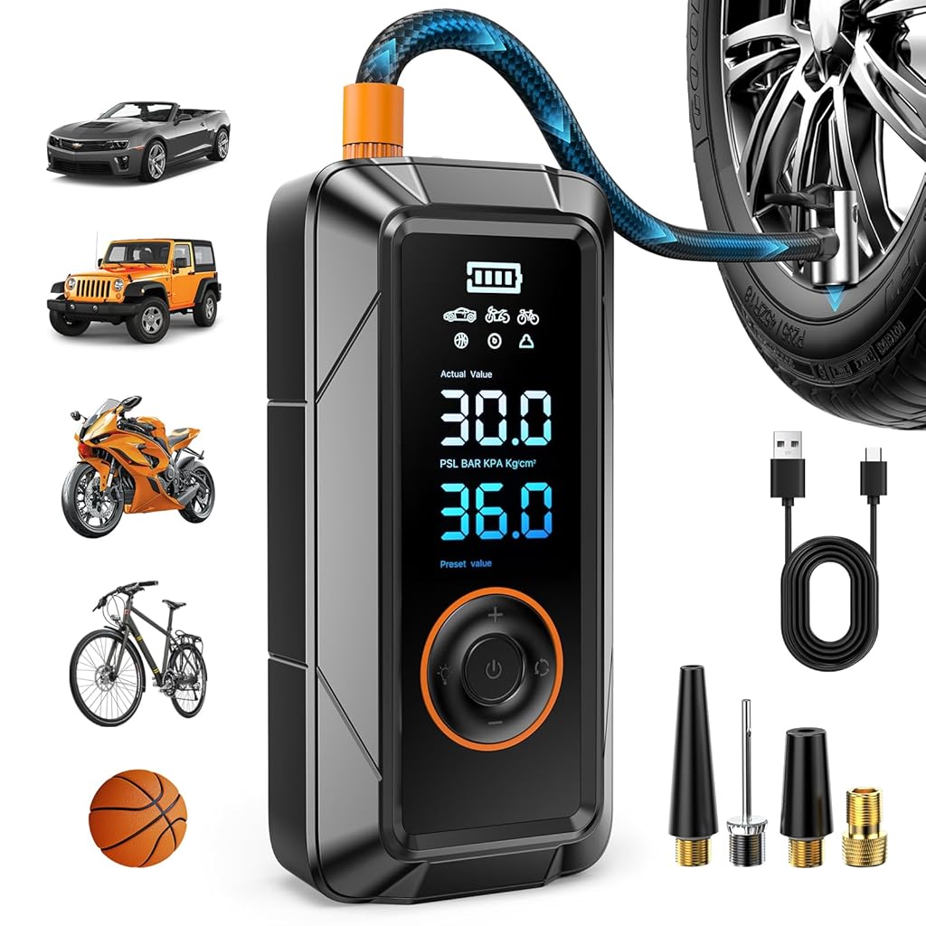 HASTHIP® Compresor de Aire Portátil 160PSI Iador Eléctrico Rápido con Pantalla Digital Medidor de Presión y Apagado Automático para Neumáticos Coche Moto Bicicleta - Negro